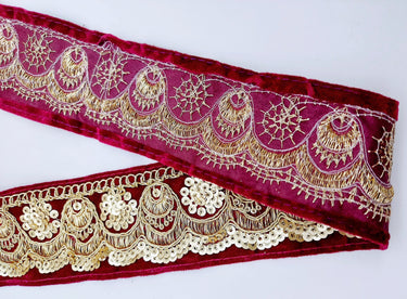 9 Yards Embroidered Velvet Fabric Trim Sequins Lace Sewing Trimming Sari Trim Indian Border